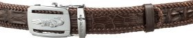 Коричневый мужской ремень автомат из натуральной кожи крокодила CROCODILE LEATHER (024-18599)