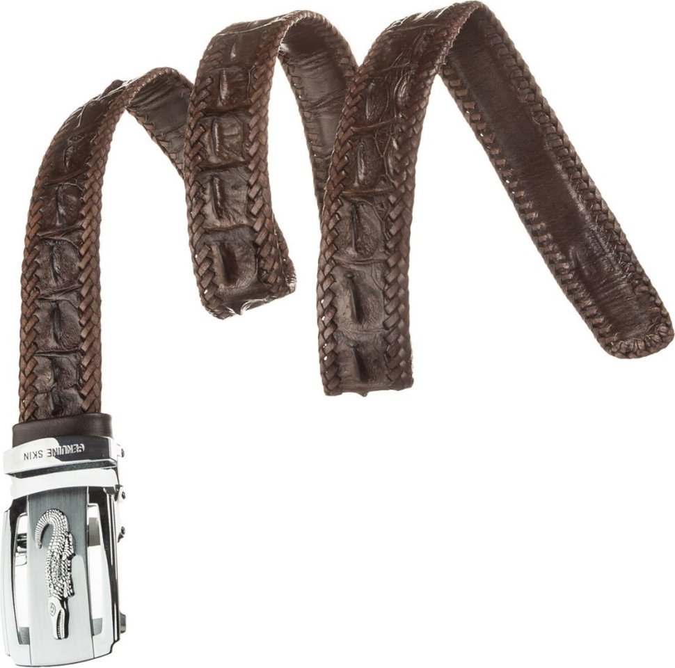 Коричневый мужской ремень автомат из натуральной кожи крокодила CROCODILE LEATHER (024-18599) фото №3 Коричневый мужской ремень автомат из натуральной кожи крокодила CROCODILE LEATHER (024-18599) modnotak фото №3