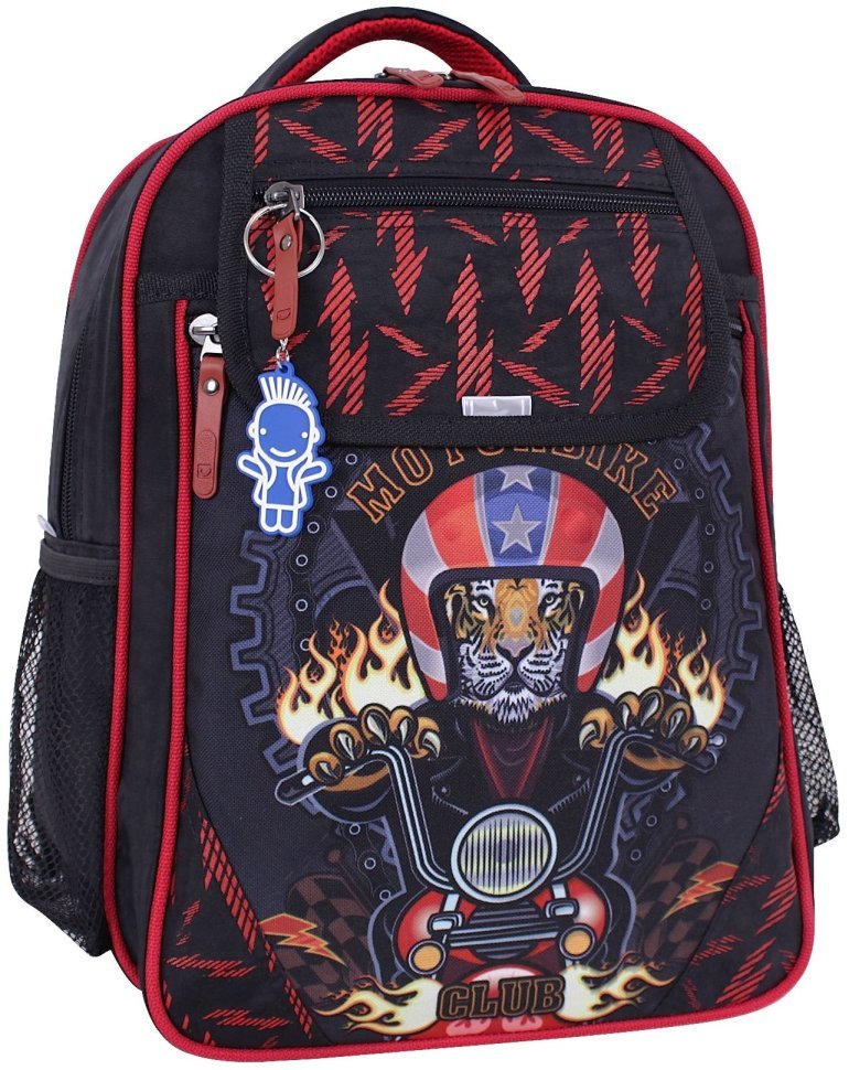 Школьный рюкзак для мальчиков черного цвета с принтом тигра на байке Bagland 111189 modnotak фото №1