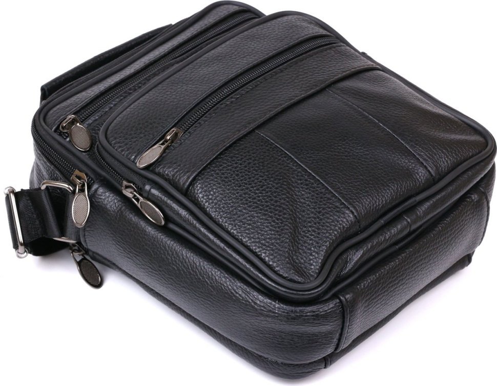 Чоловіча стильна сумка-барсетка із натуральної шкіри флотар чорного кольору Vintage (20449)
