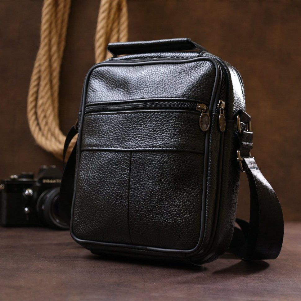 Чоловіча стильна сумка-барсетка із натуральної шкіри флотар чорного кольору Vintage (20449)