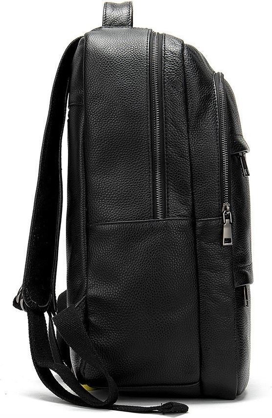 Классический черный рюкзак из натуральной фактурной кожи VINTAGE STYLE (14696)