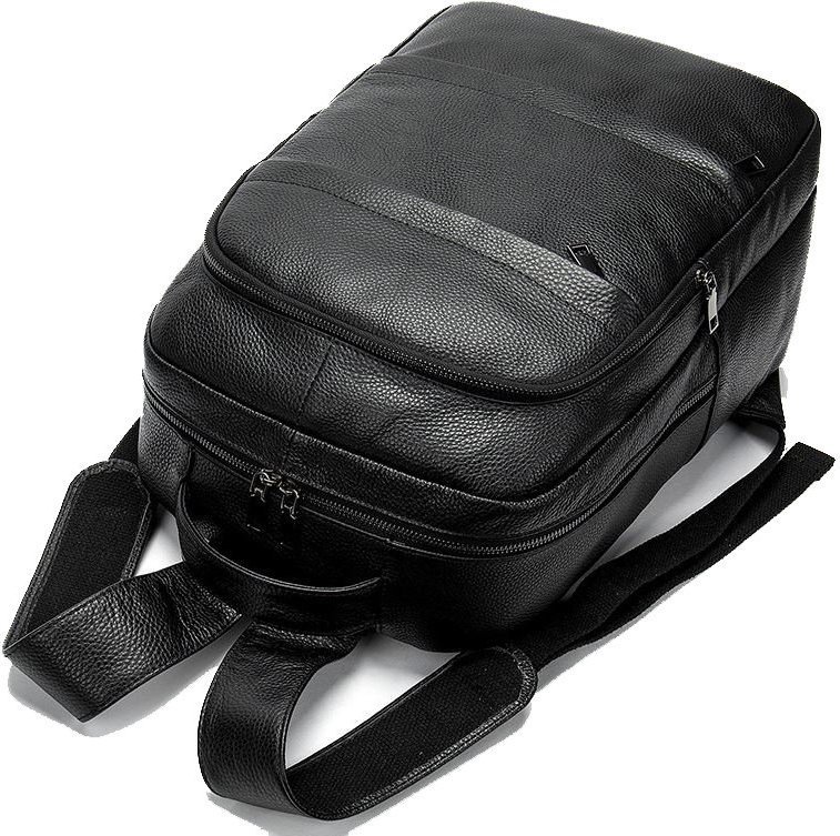 Классический черный рюкзак из натуральной фактурной кожи VINTAGE STYLE (14696)