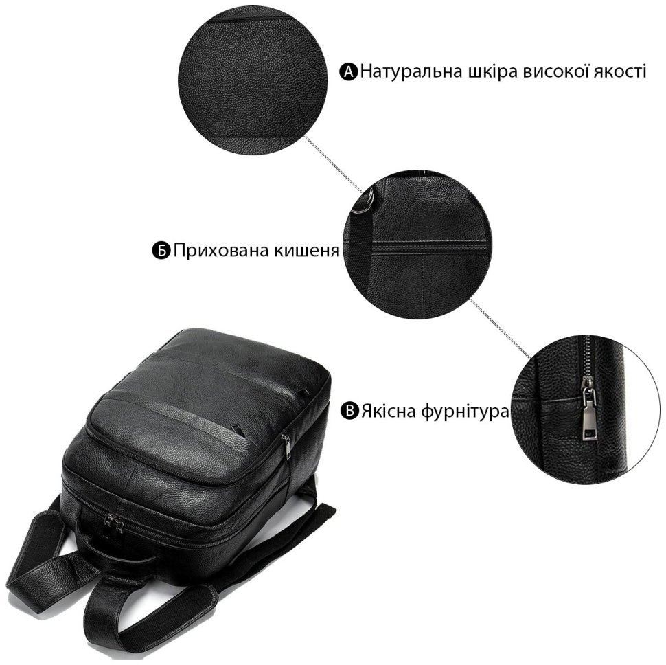 Классический черный рюкзак из натуральной фактурной кожи VINTAGE STYLE (14696) modnotak фото №8