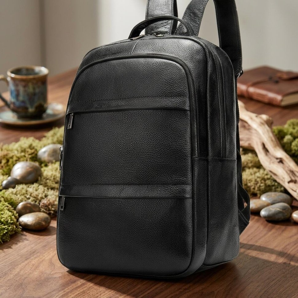 Классический черный рюкзак из натуральной фактурной кожи VINTAGE STYLE (14696) modnotak фото №9