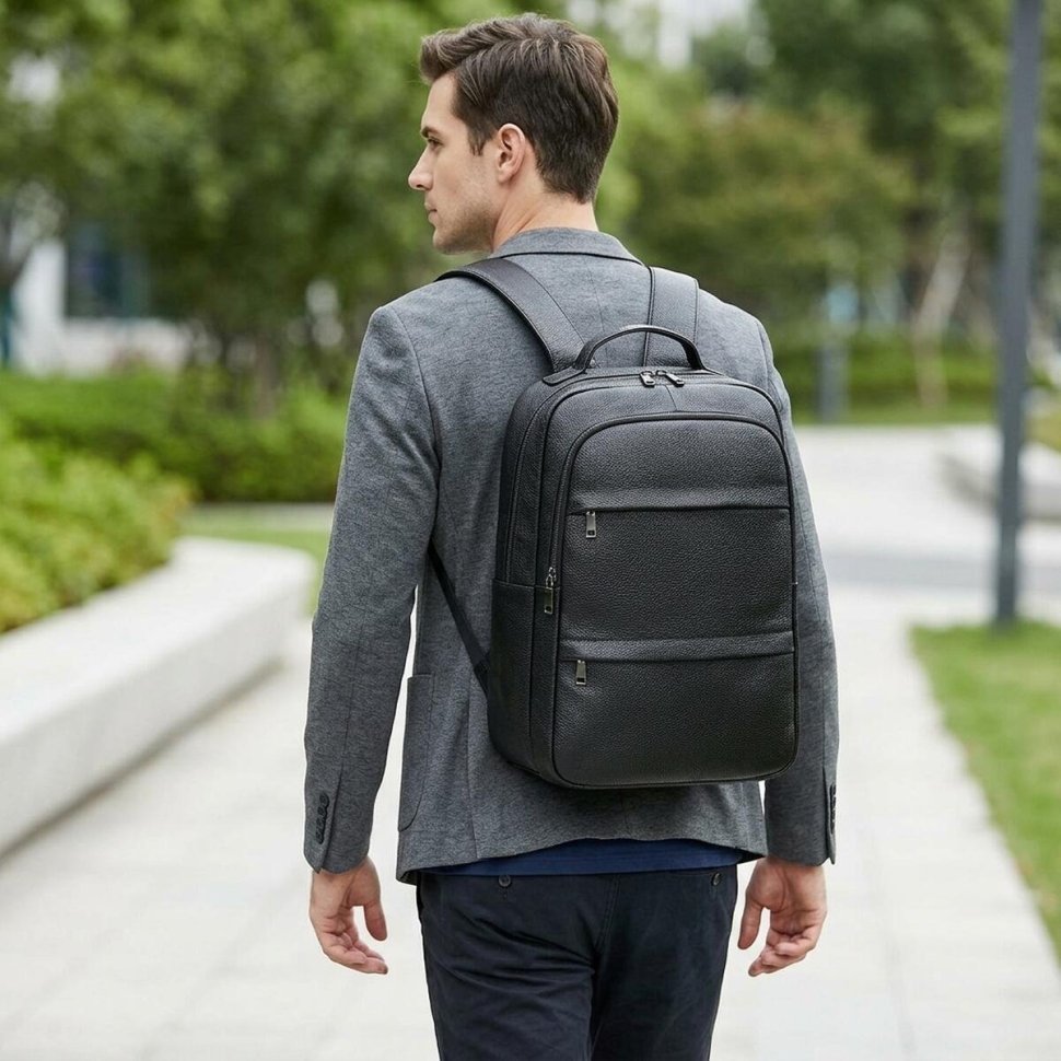 Классический черный рюкзак из натуральной фактурной кожи VINTAGE STYLE (14696) modnotak фото №10