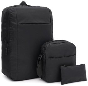 Черный мужской рюкзак из текстиля с сумкой и кошельком в комплекте Monsen 71589