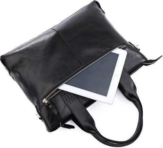 Повсякденна сумка з натуральної шкіри чорного кольору з ручками VINTAGE STYLE (14108)