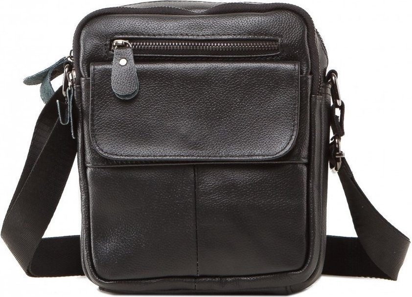 Чоловіча шкіряна сумка маленького розміру в чорному кольорі VINTAGE STYLE (14621)