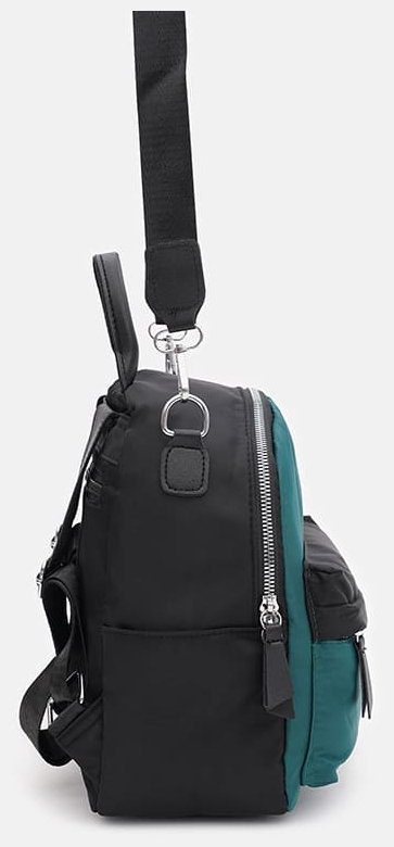 Жіночий текстильний рюкзак-сумка середнього розміру у зелено-чорному кольорі Monsen 71789