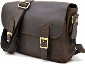 Велика коричнева чоловіча сумка-месенджер із натуральної шкіри вінтажного стилю TARWA (19945)