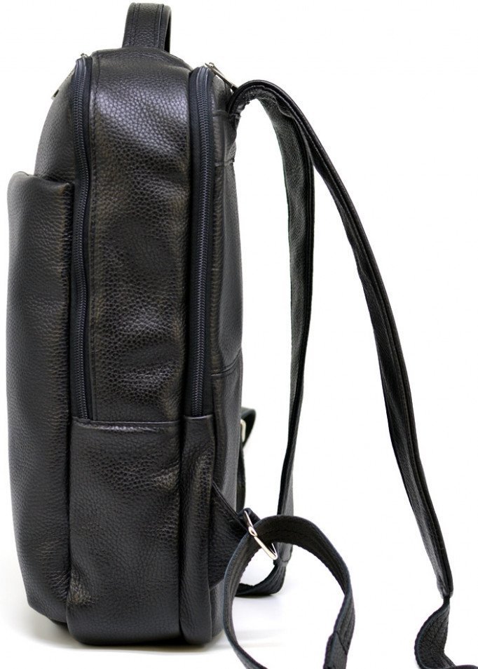 Міський шкіряний чоловічий рюкзак чорного кольору TARWA (19789)