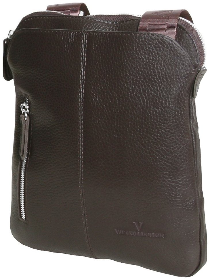 Сумка планшет для чоловіків із фактурної шкіри коричнева Vip Collection 102389 modnotak фото №2