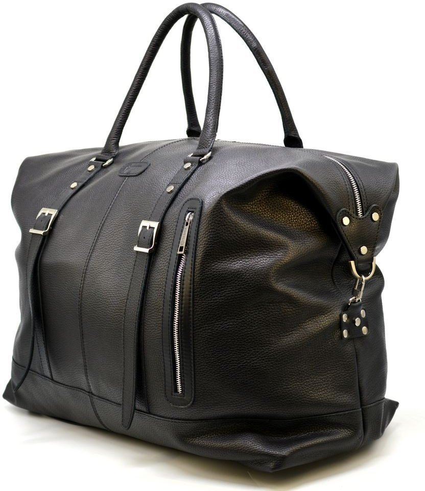 Велика дорожня сумка із натуральної шкіри флотар чорного кольору TARWA (19709)