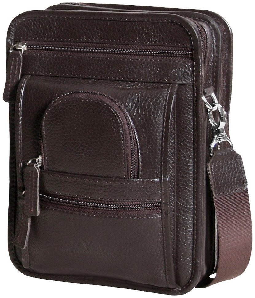 Містка чоловіча сумка планшет із фактурної шкіри коричневого кольору Vip Collection 102489 modnotak фото №1