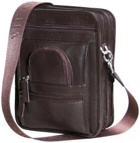 Містка чоловіча сумка планшет із фактурної шкіри коричневого кольору Vip Collection 102489