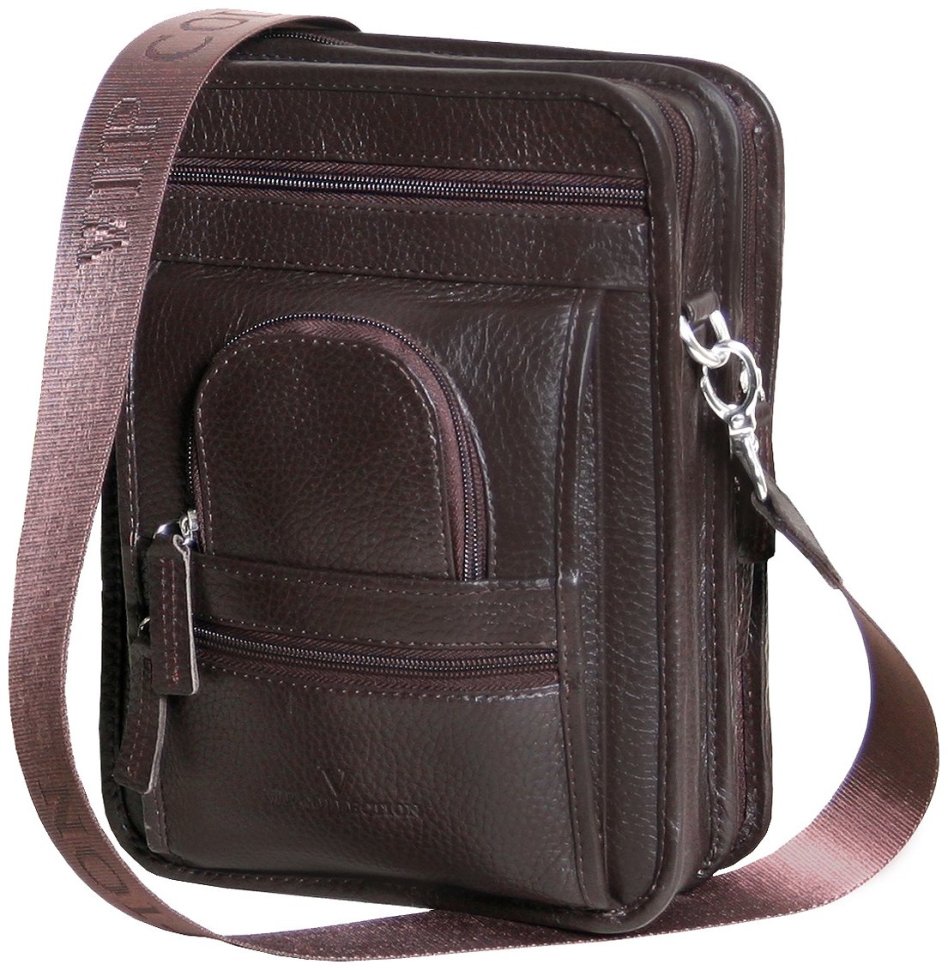 Містка чоловіча сумка планшет із фактурної шкіри коричневого кольору Vip Collection 102489 modnotak фото №2