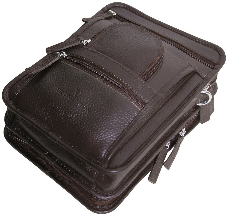 Містка чоловіча сумка планшет із фактурної шкіри коричневого кольору Vip Collection 102489 modnotak фото №3