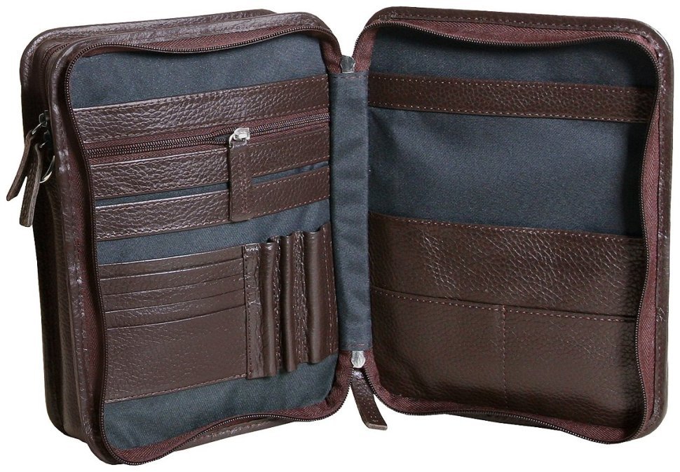 Містка чоловіча сумка планшет із фактурної шкіри коричневого кольору Vip Collection 102489 modnotak фото №4