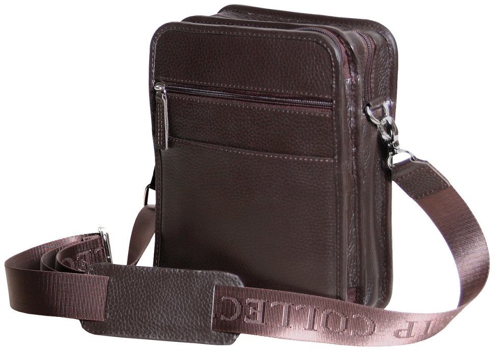 Містка чоловіча сумка планшет із фактурної шкіри коричневого кольору Vip Collection 102489 modnotak фото №5