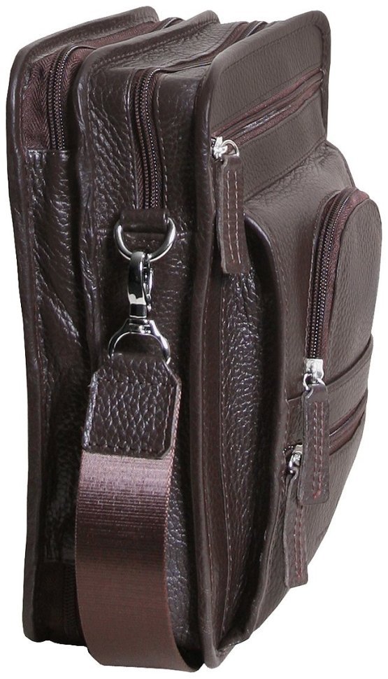 Містка чоловіча сумка планшет із фактурної шкіри коричневого кольору Vip Collection 102489 modnotak фото №6