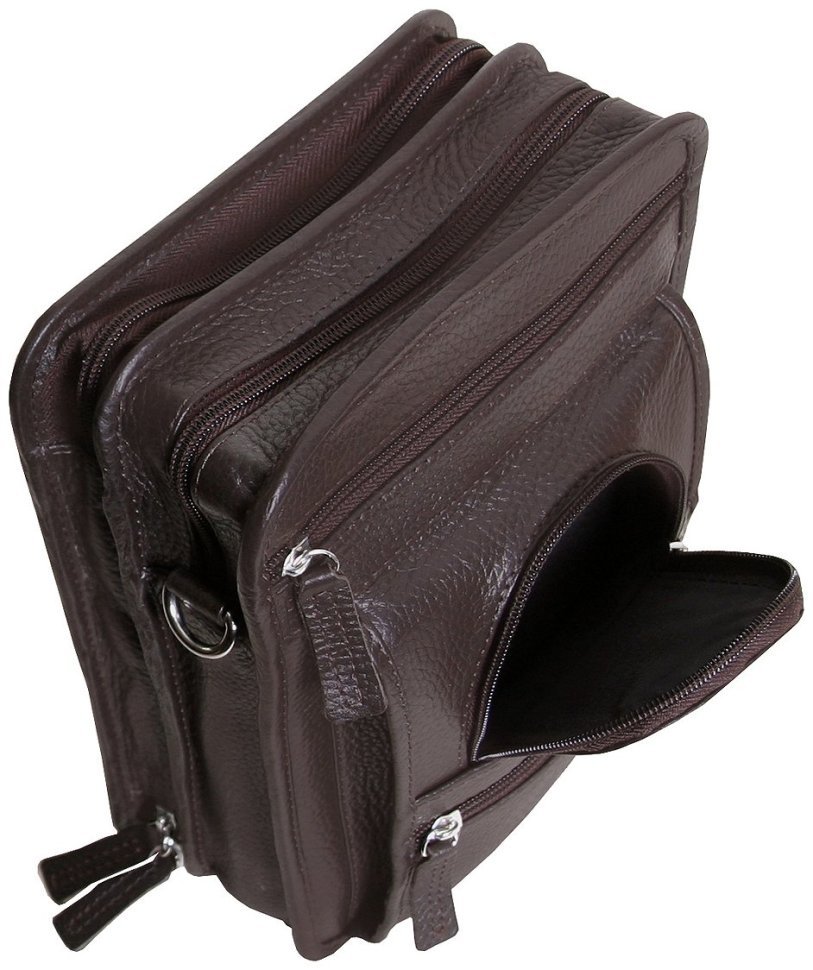 Містка чоловіча сумка планшет із фактурної шкіри коричневого кольору Vip Collection 102489 modnotak фото №7