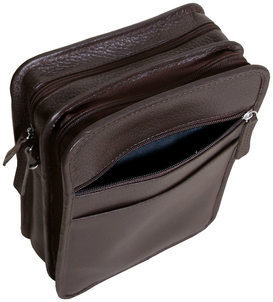 Містка чоловіча сумка планшет із фактурної шкіри коричневого кольору Vip Collection 102489 modnotak фото №9