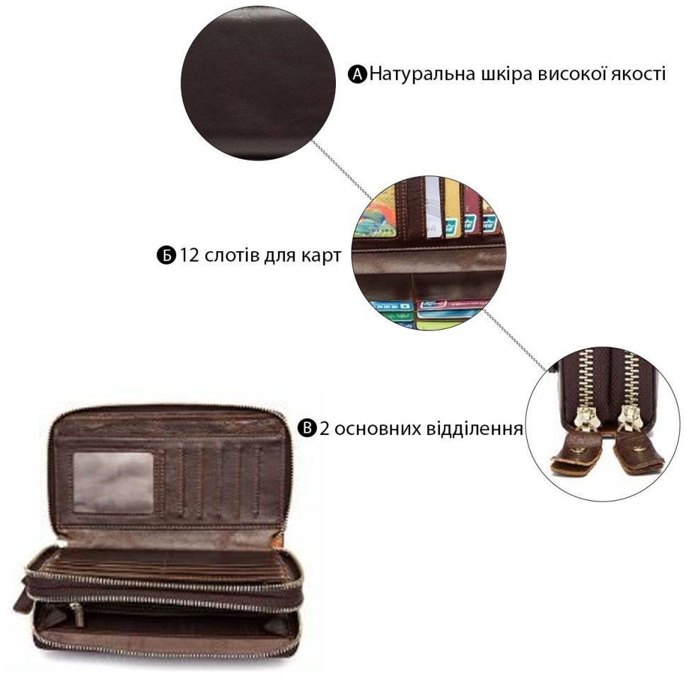 Вместительный мужской кожаный клатч на два отделения  VINTAGE STYLE (14908) modnotak фото №8