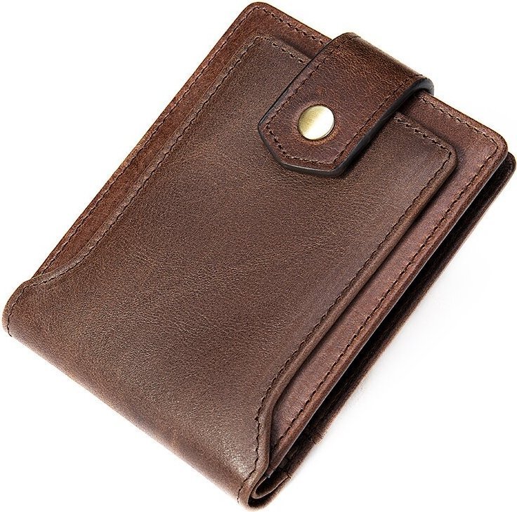 Коричневое мужское портмоне из кожи в два сложения на кнопке Vintage (20241)