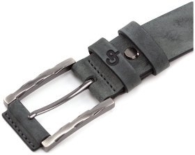 Кожаный мужской ремень серого цвета под брюки Grande Pelle (31247)