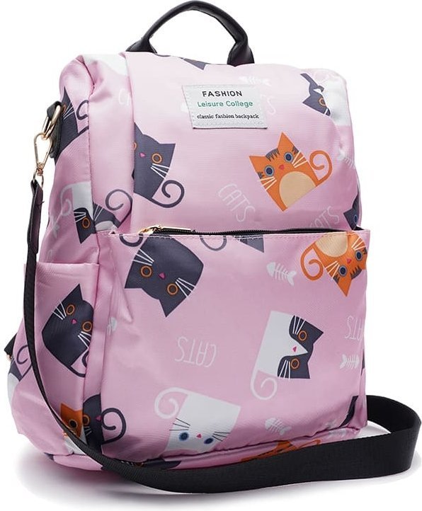 Женский текстильный рюкзак-сумка розового цвета с рисунком Monsen (22164)