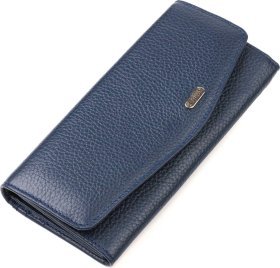 Жіночий шкіряний гаманець синього кольору з асиметричним клапаном CANPELLINI (2421725)