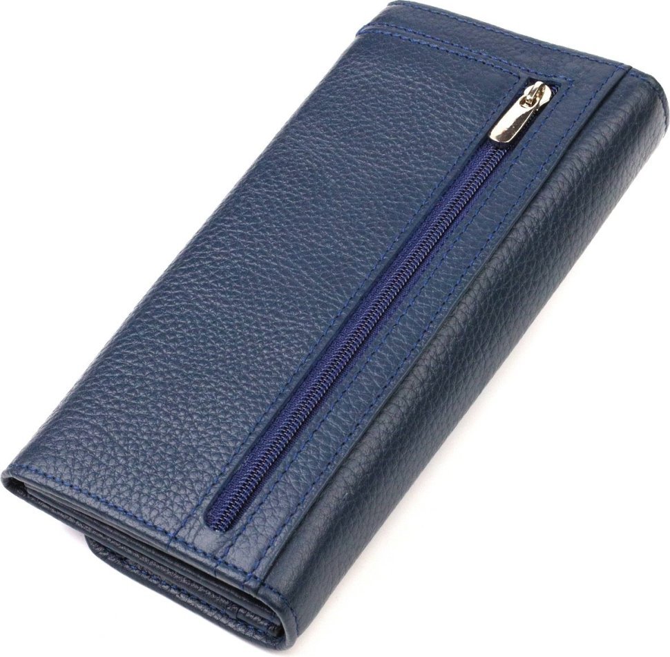 Женский кожаный кошелек синего цвета с ассиметричным клапаном CANPELLINI (2421725) 