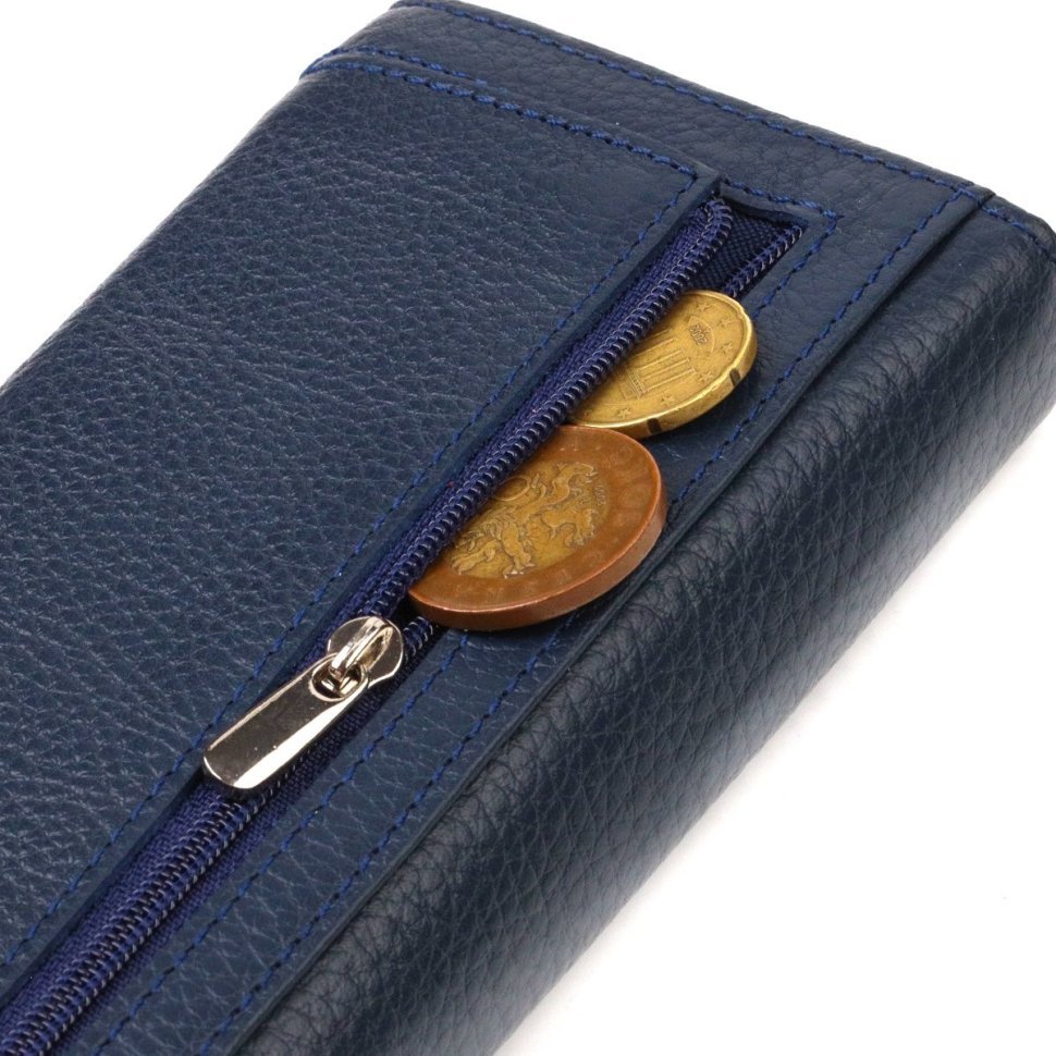 Жіночий шкіряний гаманець синього кольору з асиметричним клапаном CANPELLINI (2421725)