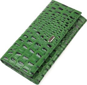 Оригинальный женский кошелек зеленого цвета из натуральной кожи с тиснением под крокодила CANPELLINI (2421825)