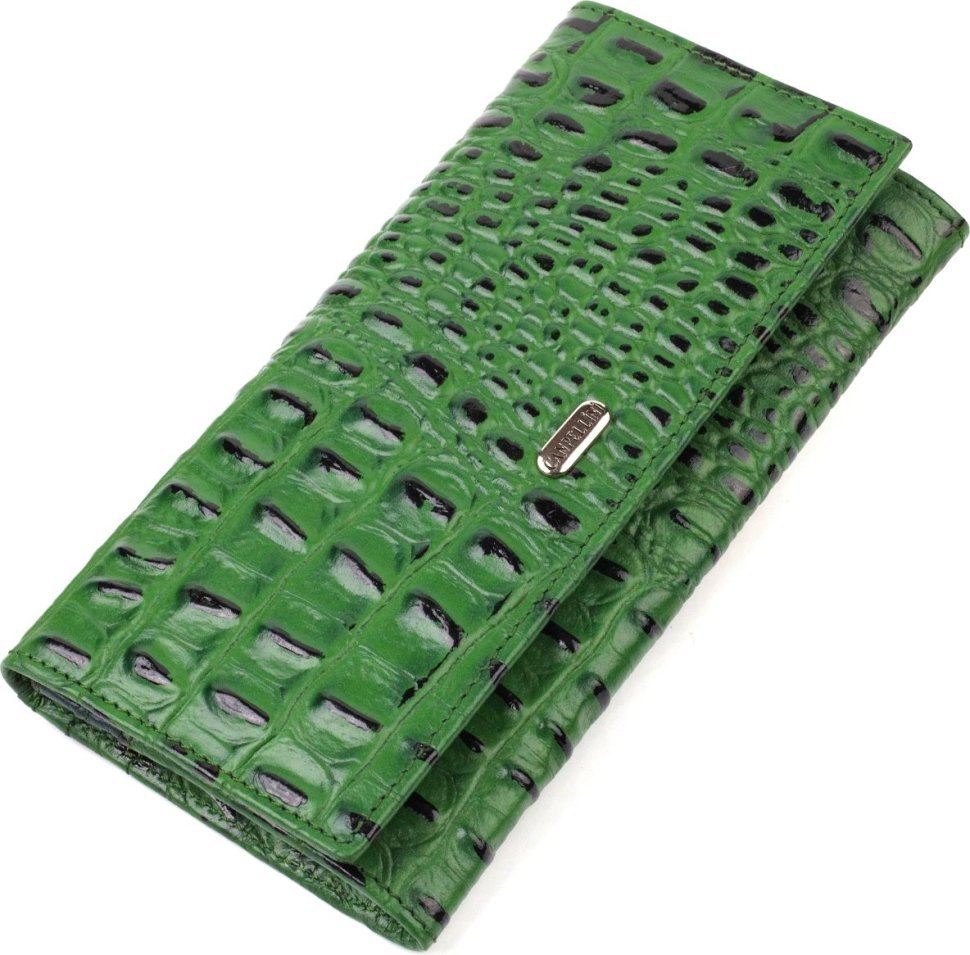Оригінальний жіночий гаманець зеленого кольору з натуральної шкіри з тисненням під крокодила CANPELLINI (2421825)