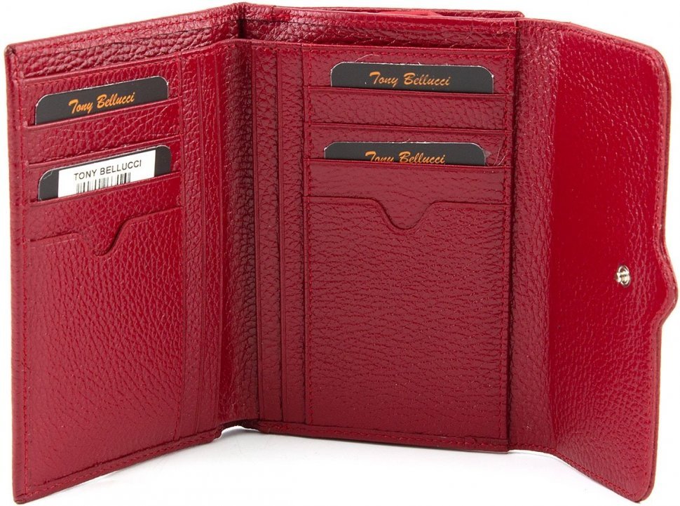 Жіночий гаманець червоного кольору з італійської шкіри Tony Bellucci (10596)