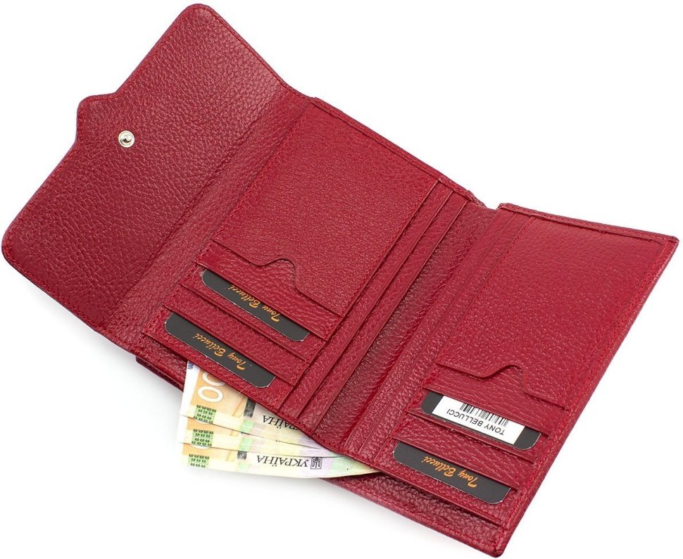 Женский кошелек красного цвета из итальянской кожи Tony Bellucci (10596)