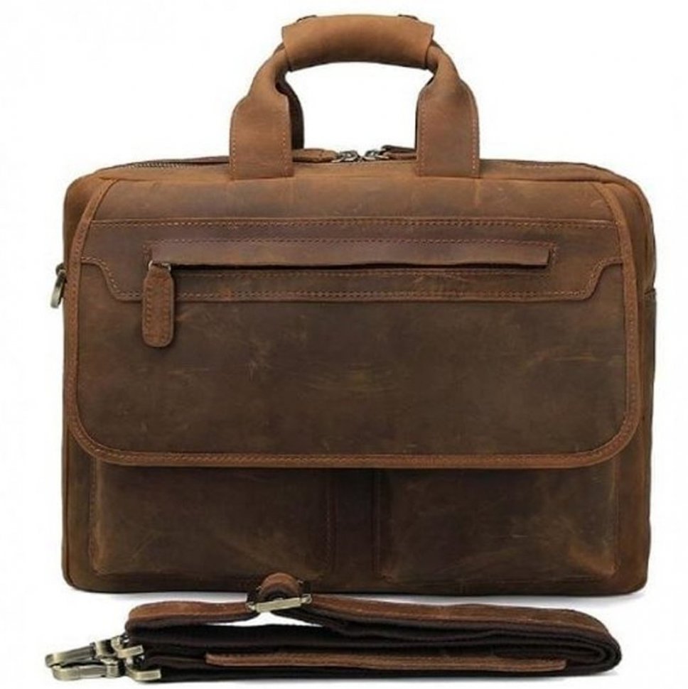 Коричневый мужской портфель из матовой кожи в ретро стиле Tiding Bag (15831)