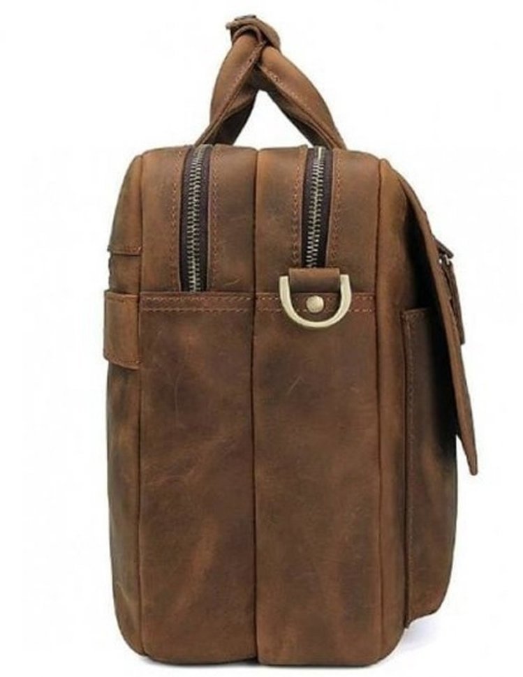 Коричневый мужской портфель из матовой кожи в ретро стиле Tiding Bag (15831)