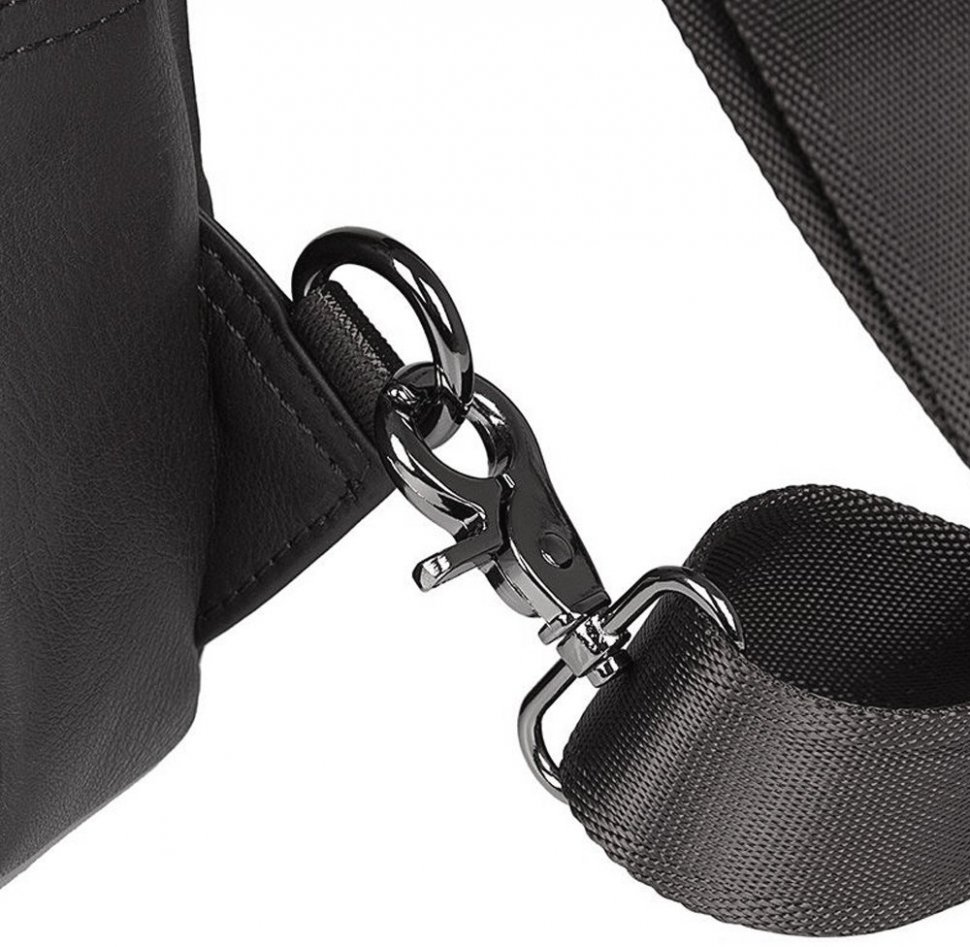 Вертикальная мужская сумка-слинг через плечо из натуральной кожи черного цвета Tiding Bag (15870)