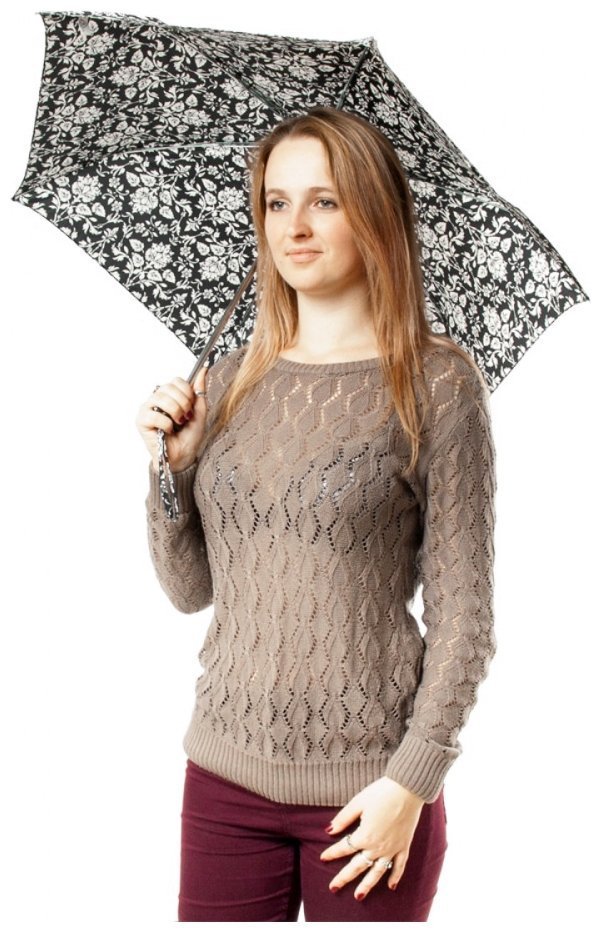 Зонт женский Fulton Miniflat-2 L340 Wallpaper (Механика, складной, черного цвета с цветочным принтом) 93789 modnotak фото №2