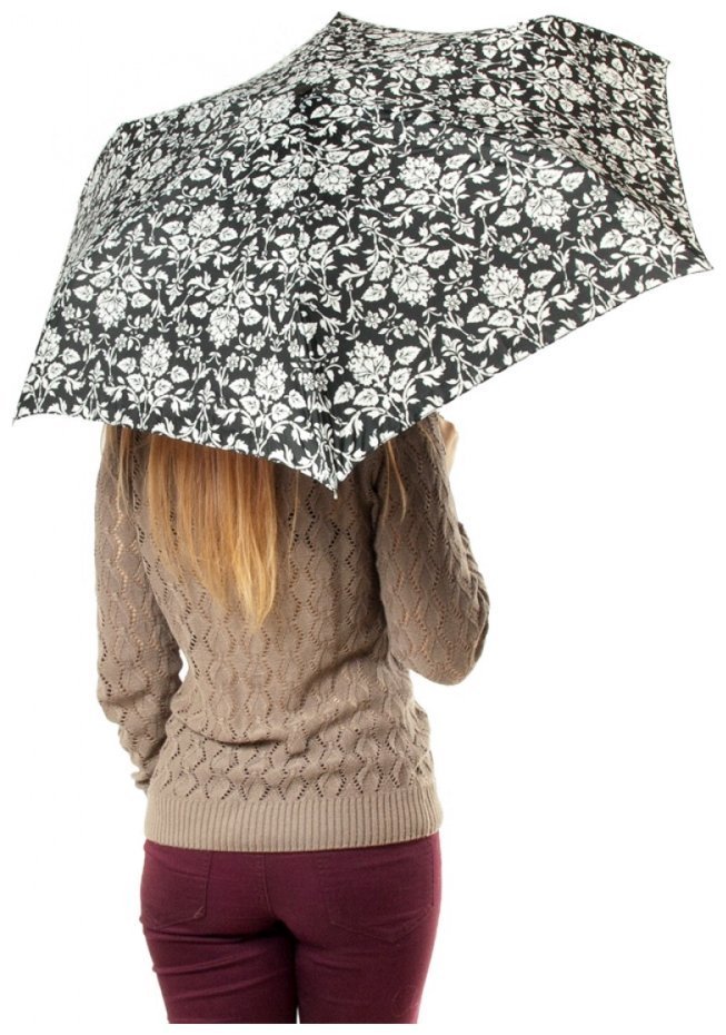 Зонт женский Fulton Miniflat-2 L340 Wallpaper (Механика, складной, черного цвета с цветочным принтом) 93789 modnotak фото №3