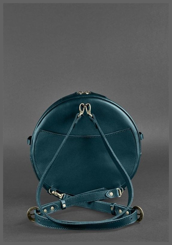Круглая сумка-рюкзак из натуральной зеленой кожи BlankNote Maxi (12737)