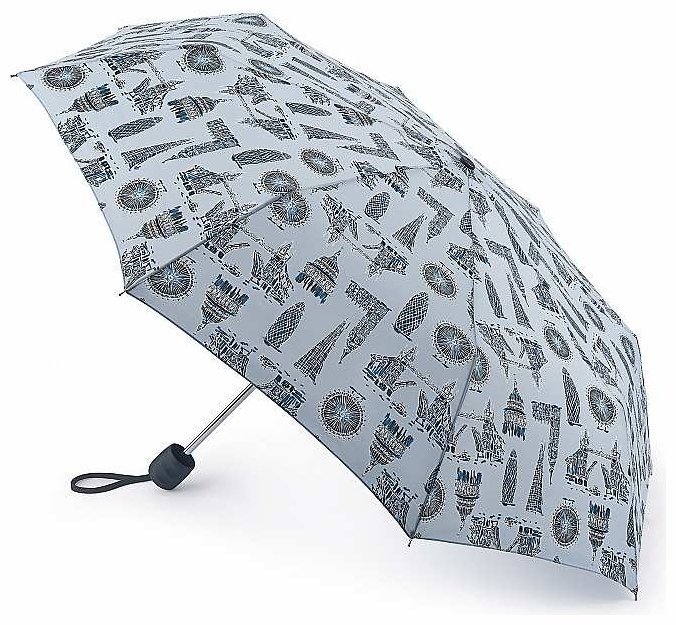 Женский зонт Fulton Stowaway-24 G701 London Landmarks (механика, складной, серого цвета с принтом архитектуры Лондона) 93889 modnotak фото №1