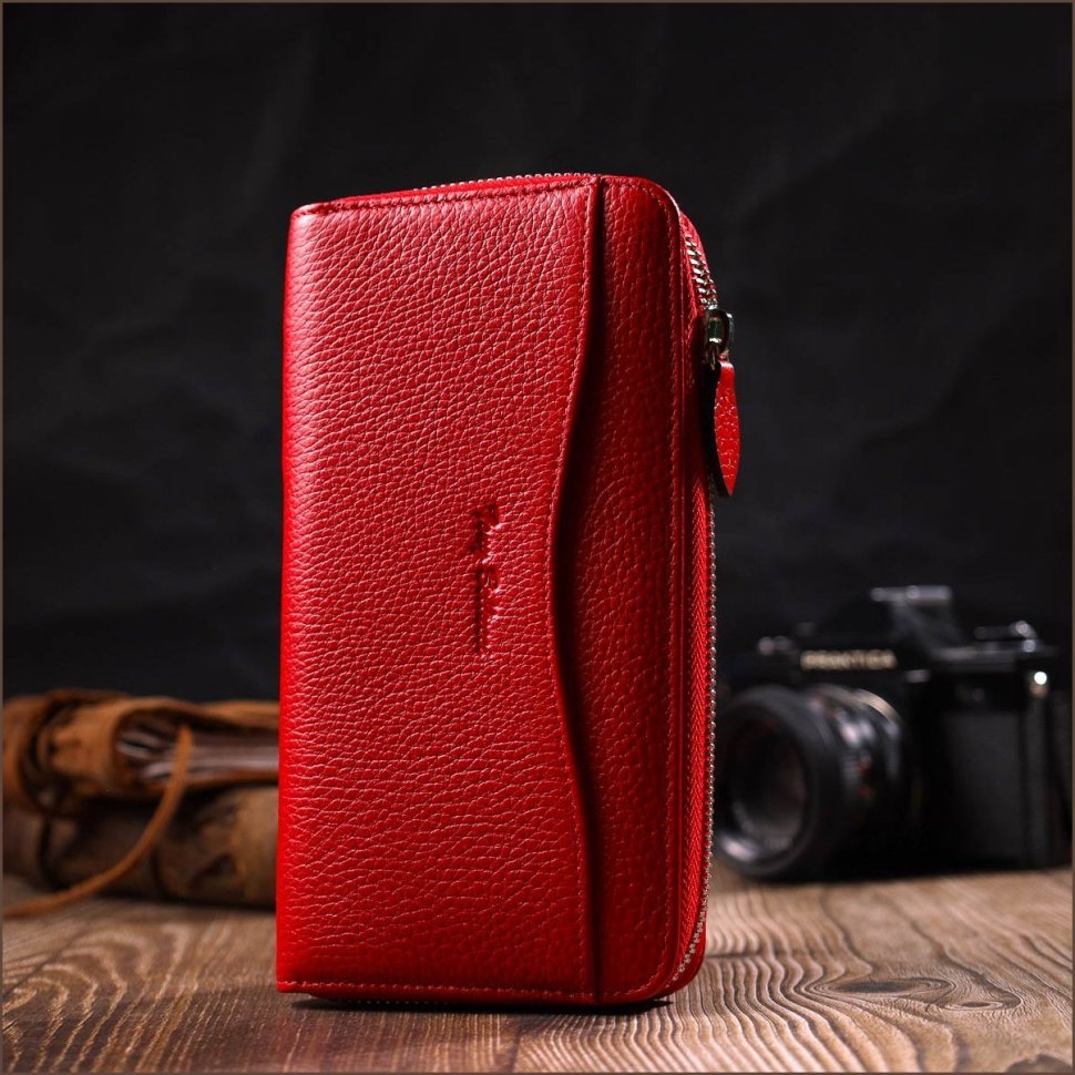 Довгий жіночий гаманець з натуральної шкіри червоного кольору Tony Bellucci (2421972)