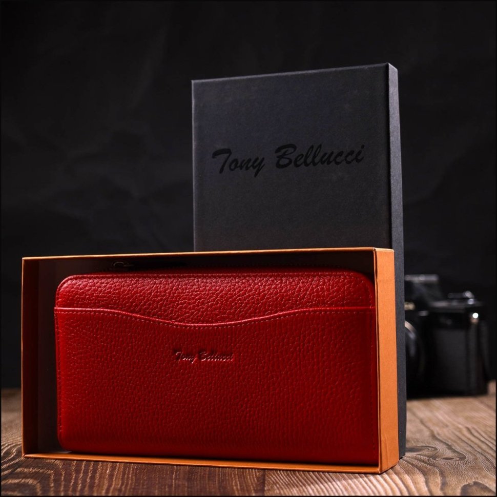 Довгий жіночий гаманець з натуральної шкіри червоного кольору Tony Bellucci (2421972)