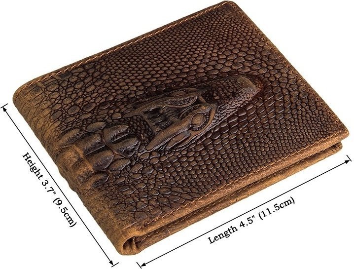 Коричневий чоловічий гаманець з фактурою під крокодила без застібки Vintage (14380)