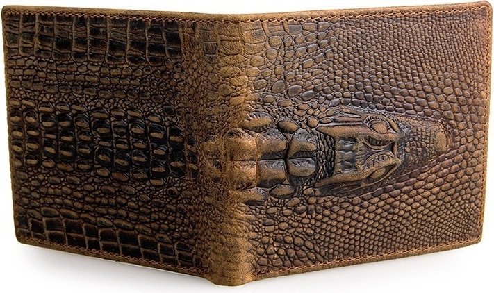 Коричневый мужской кошелек с фактурой под крокодила без застежки Vintage (14380)