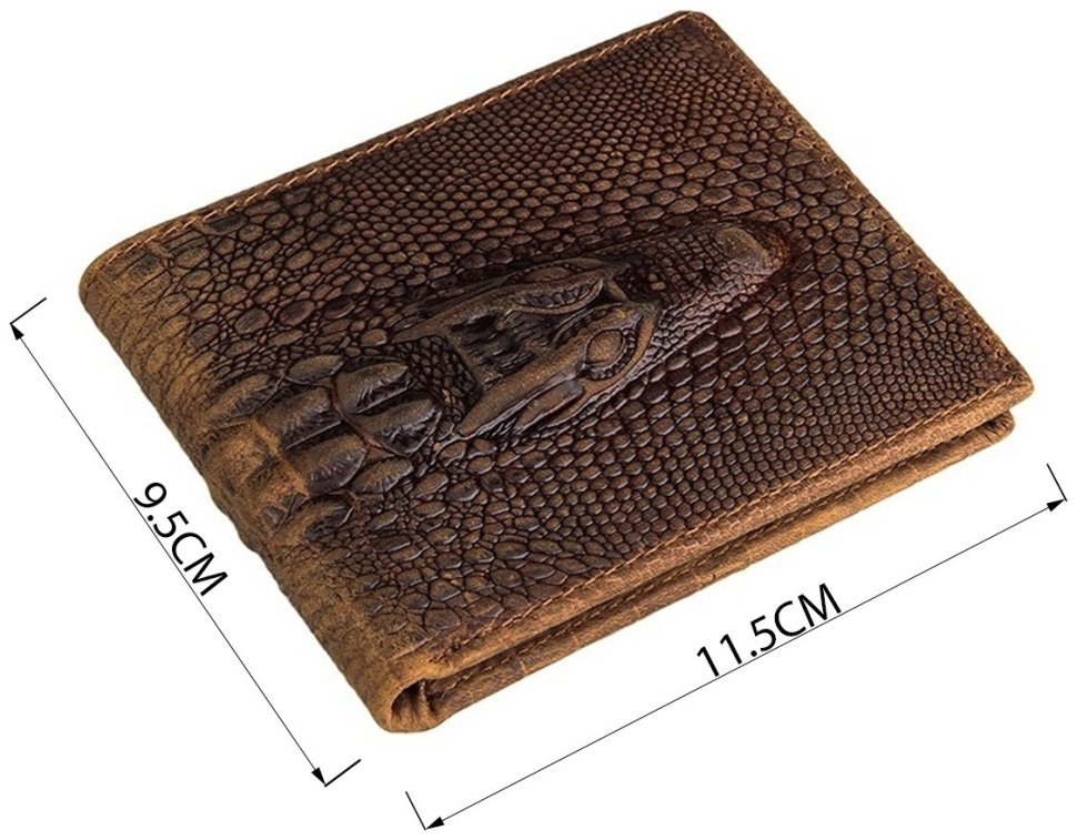 Коричневий чоловічий гаманець з фактурою під крокодила без застібки Vintage (14380) фото №8 Коричневий чоловічий гаманець з фактурою під крокодила без застібки Vintage (14380) modnotak фото №8